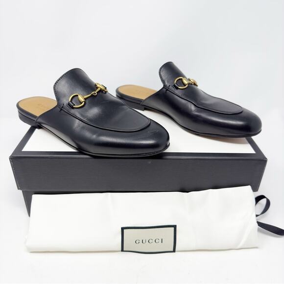 Gucci Princetown Black Leather Horsebit Mules Loafers - Picture 3 of 12